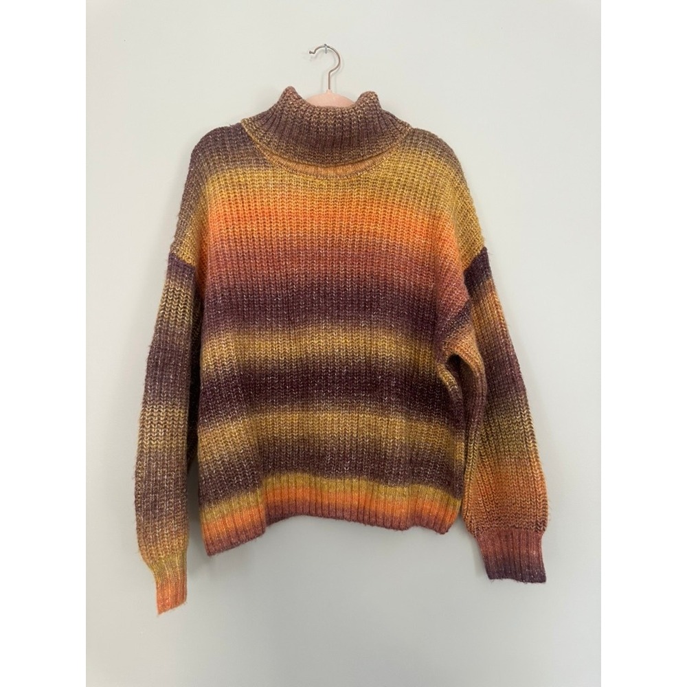 Old Navy Womens XL Mock Neck Ombre Space Dye Chunky Knit Sweater Orange Purple